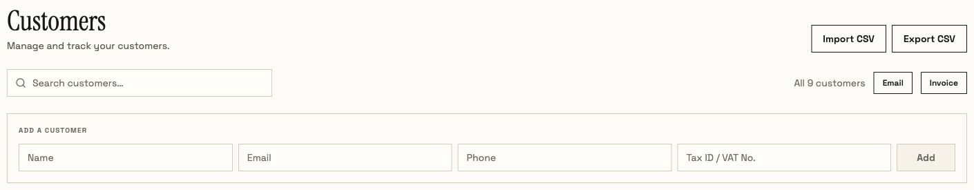 Customer search, CSV import and export, and blank add-customer fields